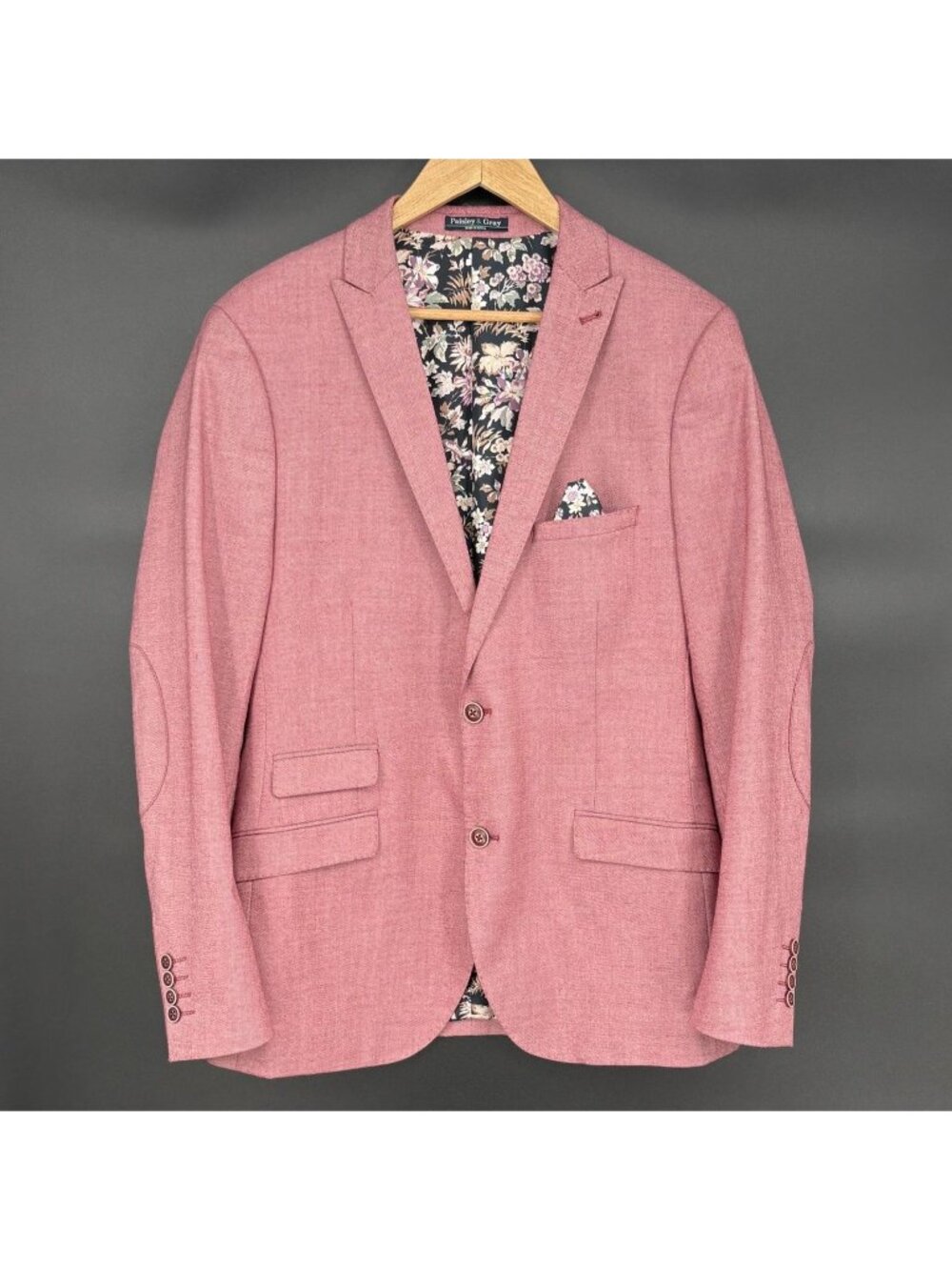 Paisley & Gray Mens Slim Fit Pink Blazer 42R Elbow Patches Wedding Guest Floral